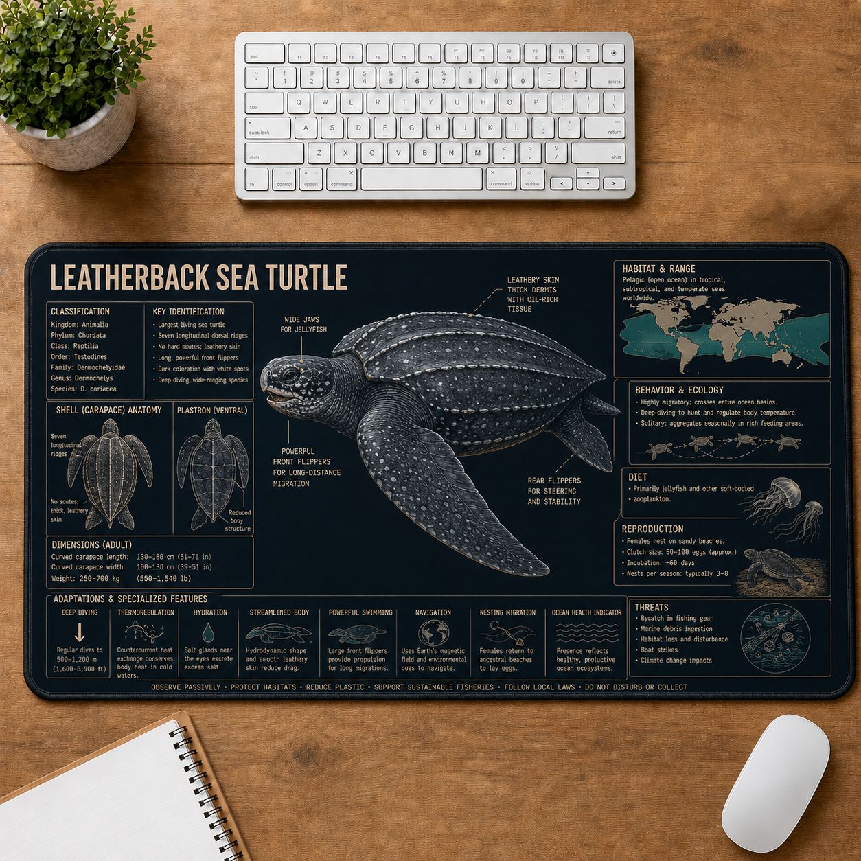 Leatherback Sea Turtle Turtle and Tortoise Species Guide Desk Mat | 5To9Vibe