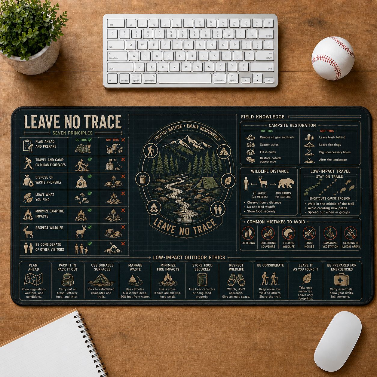 Leave No Trace Outdoor Skills Field Guide Desk Mat | 5To9Vibe