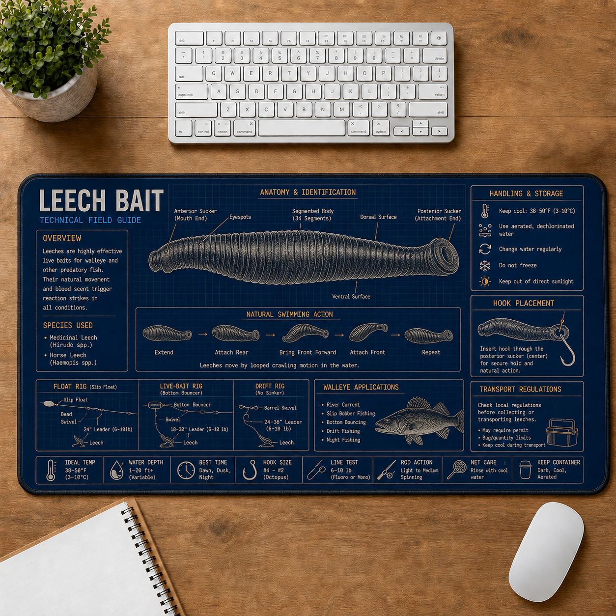 Leech Bait Fishing Field Guide Desk Mat | 5To9Vibe