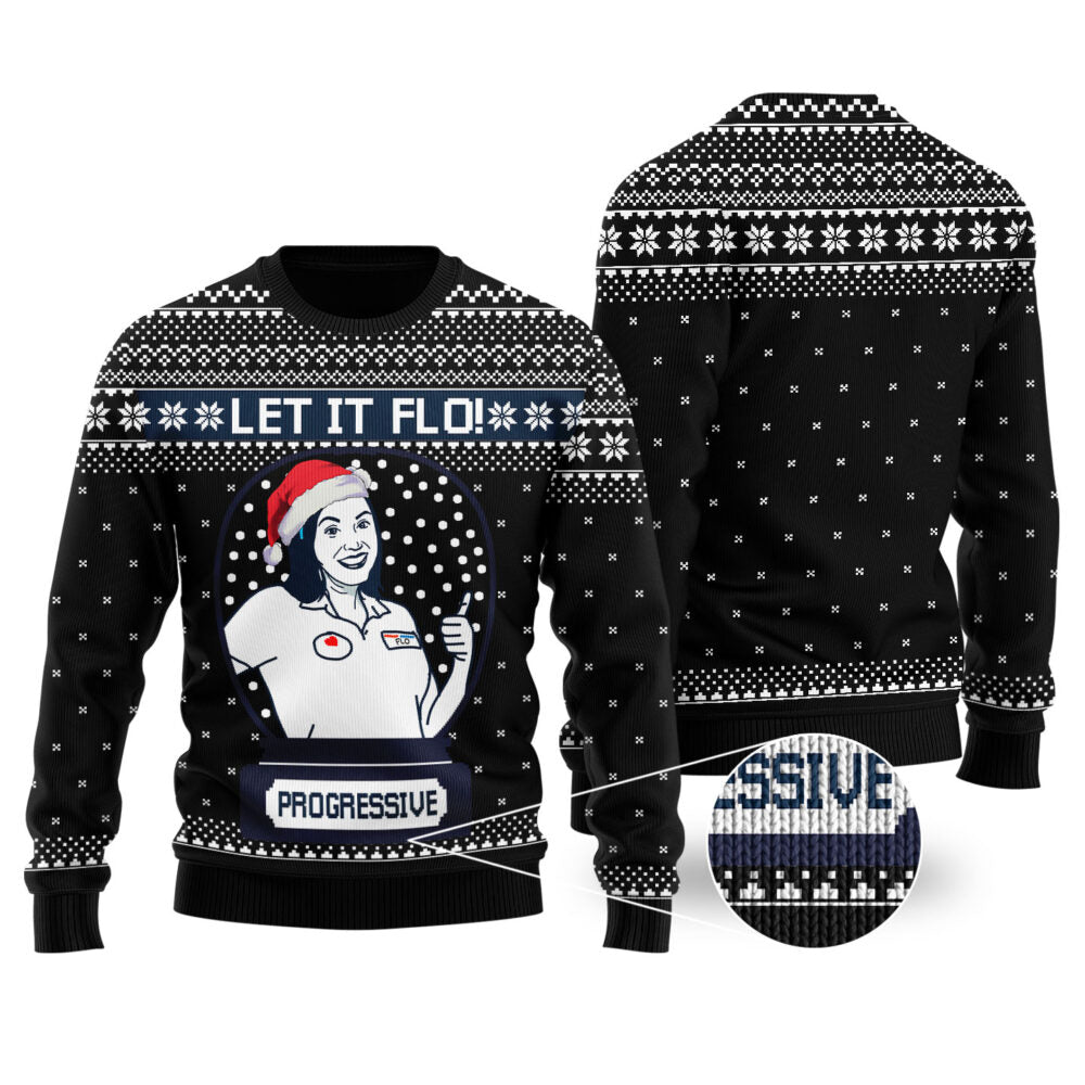 Let It Flo From Progressive Ugly Christmas Sweater Black