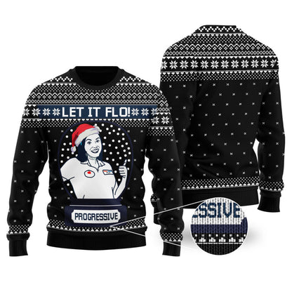 Let It Flo From Progressive Ugly Christmas Sweater Black