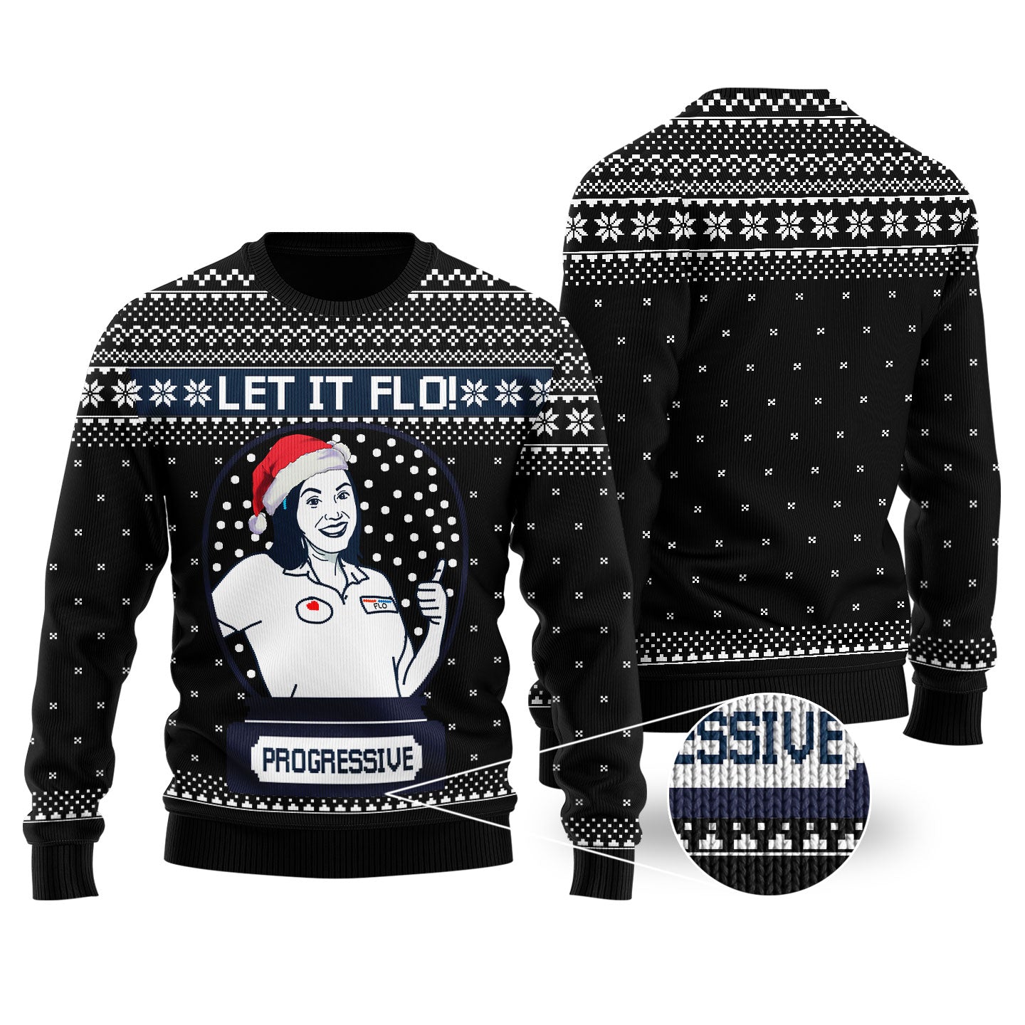 Let It Flo From Progressive Ugly Christmas Sweater Black