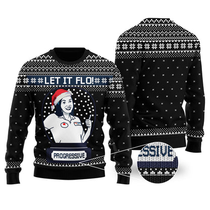 Let It Flo From Progressive Ugly Christmas Sweater Black
