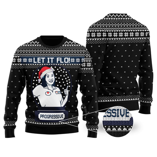 Let It Flo From Progressive Ugly Christmas Sweater Black