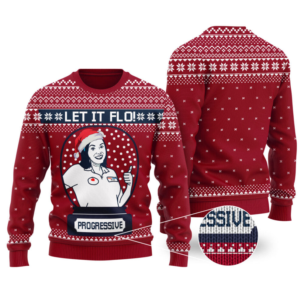 Let It Flo From Progressive Ugly Christmas Sweater Cardinal Red