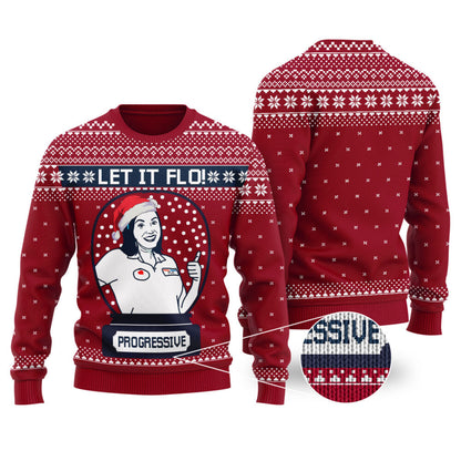 Let It Flo From Progressive Ugly Christmas Sweater Cardinal Red