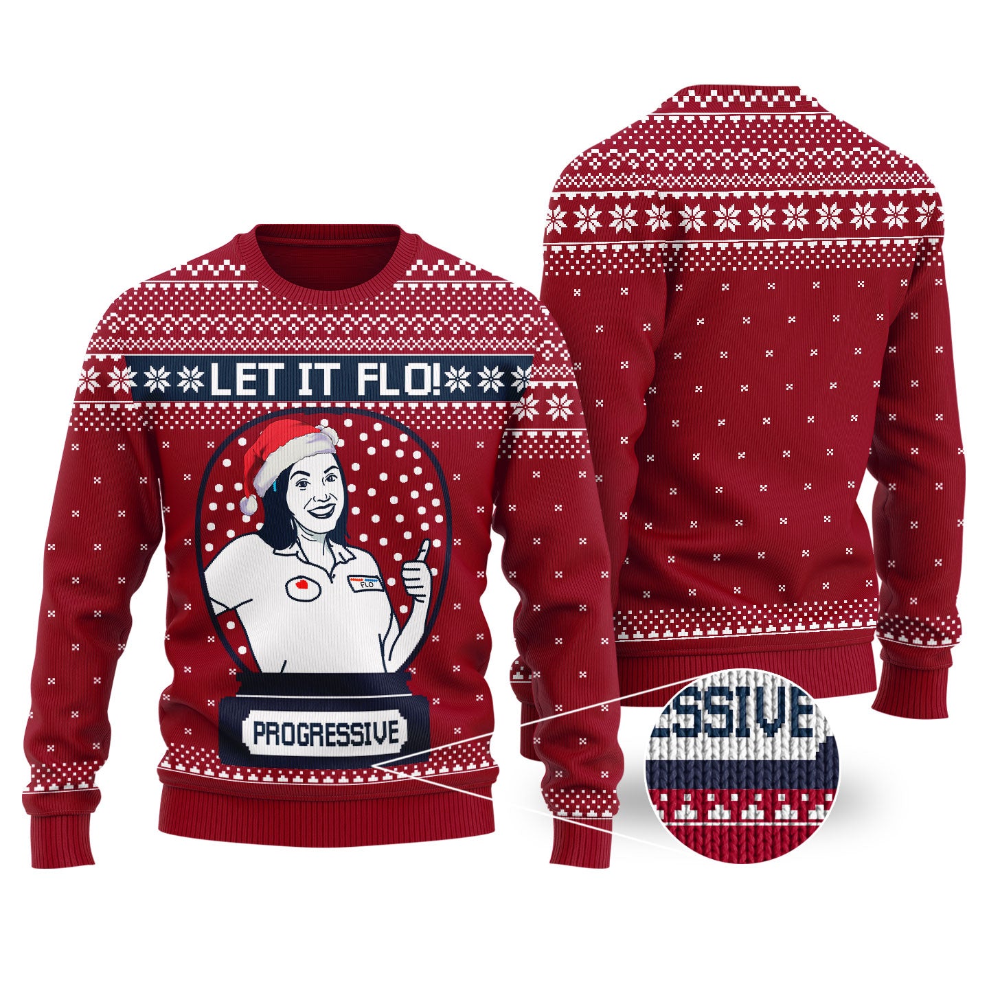 Let It Flo From Progressive Ugly Christmas Sweater Cardinal Red