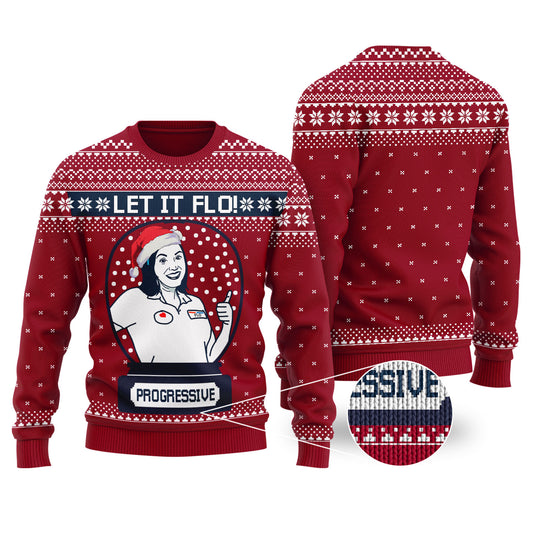 Let It Flo From Progressive Ugly Christmas Sweater Cardinal Red