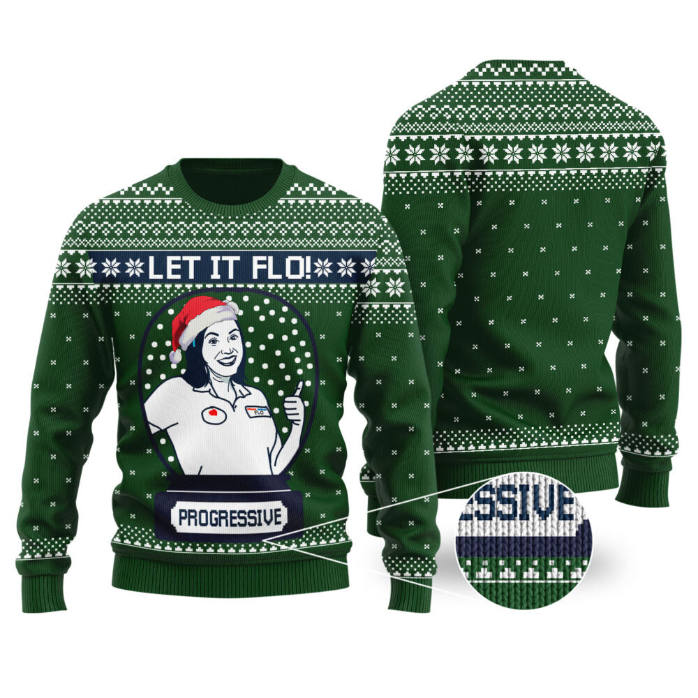 Let It Flo From Progressive Ugly Christmas Sweater Forest Green