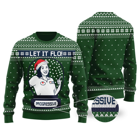 Let It Flo From Progressive Ugly Christmas Sweater Forest Green