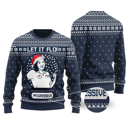 Let It Flo From Progressive Ugly Christmas Sweater Navy