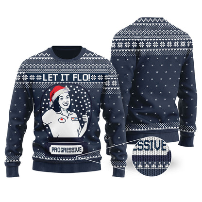 Let It Flo From Progressive Ugly Christmas Sweater Navy