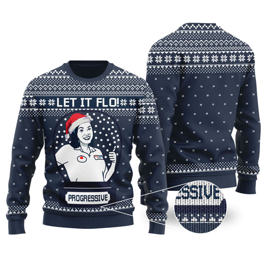 Let It Flo From Progressive Ugly Christmas Sweater Navy