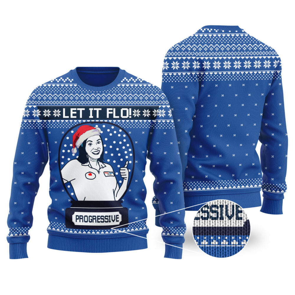 Let It Flo From Progressive Ugly Christmas Sweater Royal