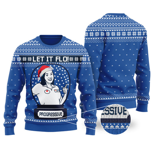 Let It Flo From Progressive Ugly Christmas Sweater Royal