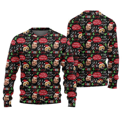 Let It Snow Custom Face And Pet Ugly Christmas Sweater Black