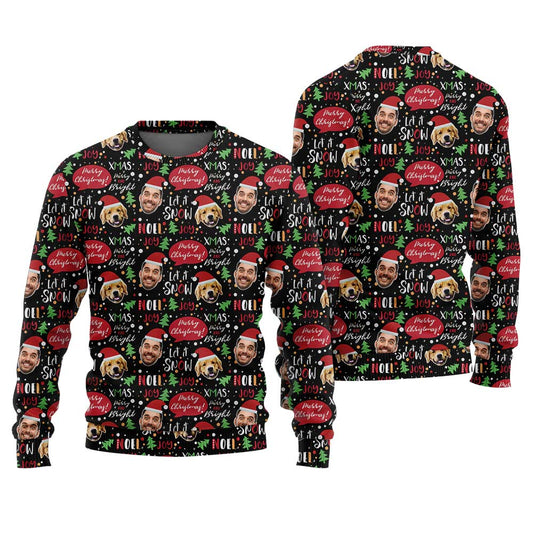 Let It Snow Custom Face And Pet Ugly Christmas Sweater Black
