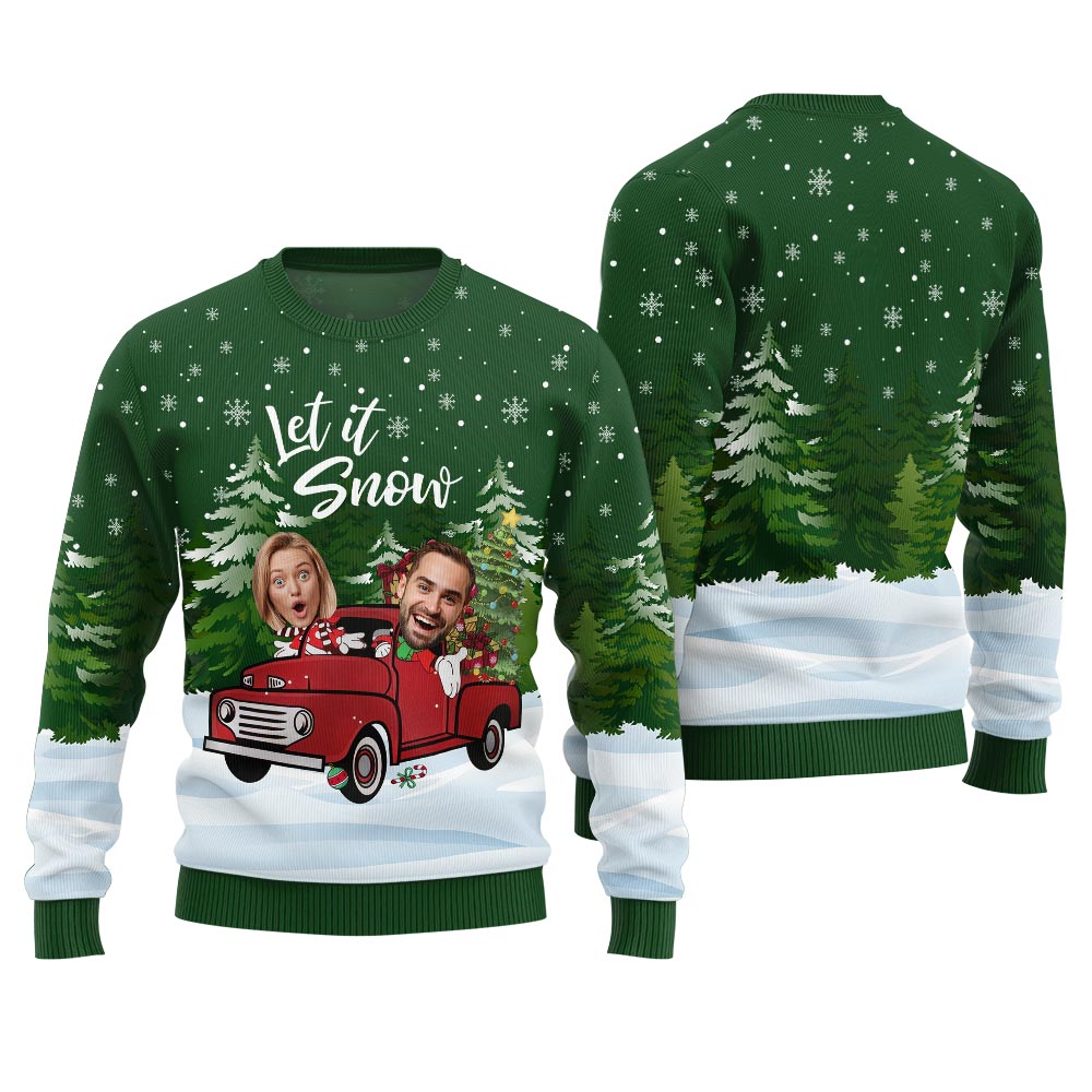 Let It Snow Custom Face Ugly Sweater For Couple