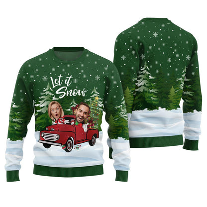 Let It Snow Custom Face Ugly Sweater For Couple