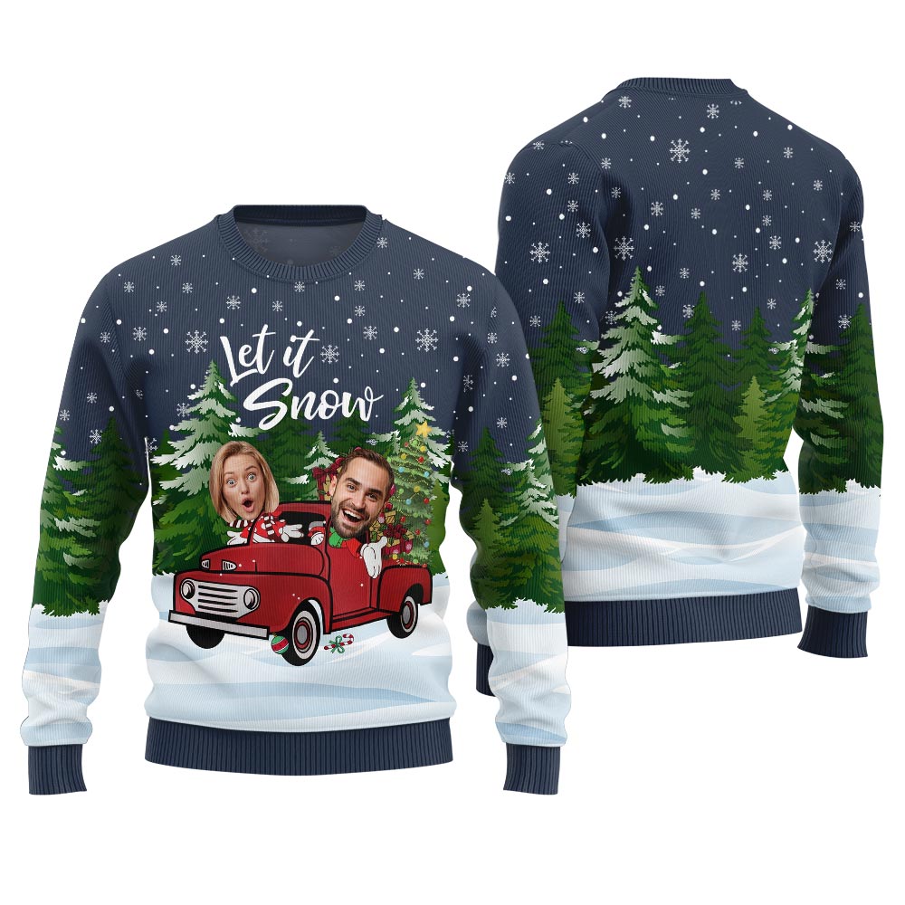 Let It Snow Custom Face Ugly Sweater For Couple
