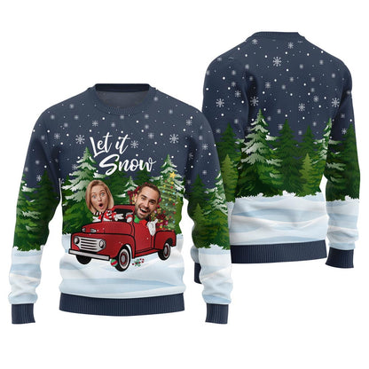 Let It Snow Custom Face Ugly Sweater For Couple