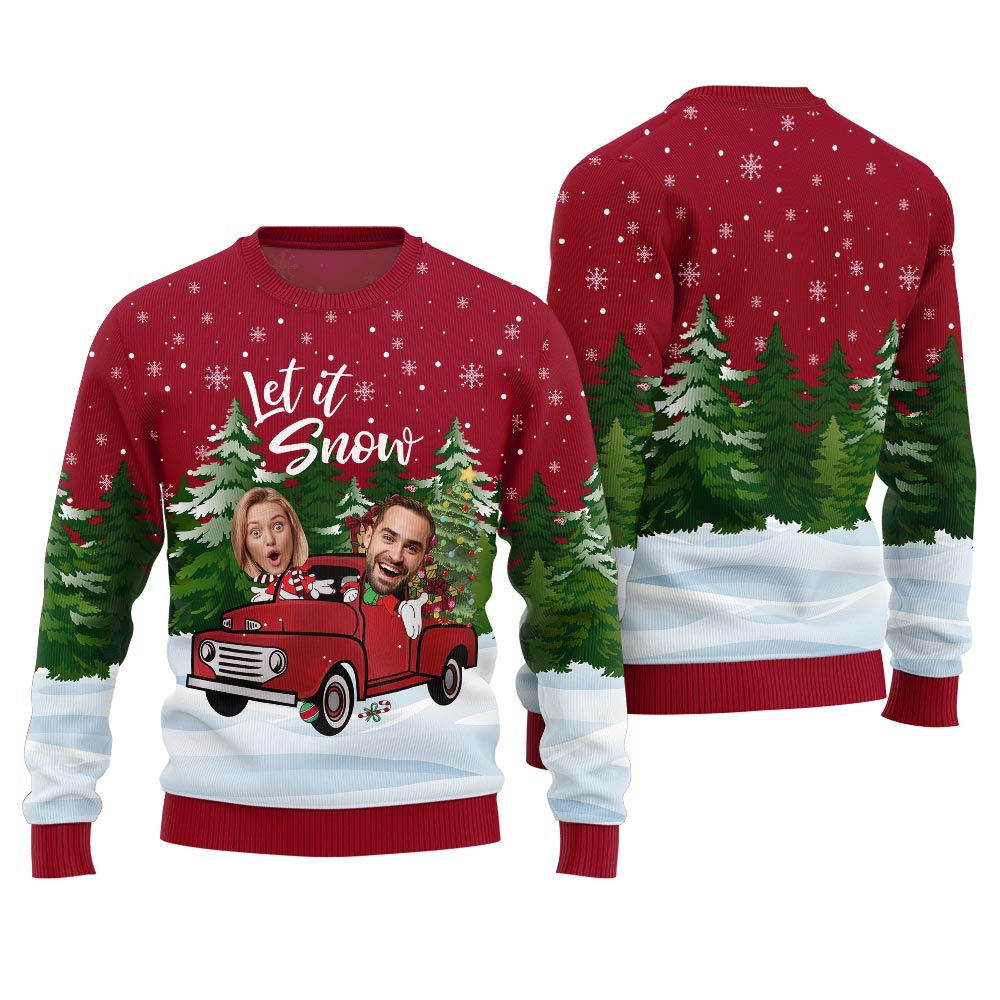 Let It Snow Custom Face Ugly Sweater For Couple