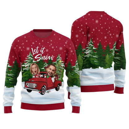 Let It Snow Custom Face Ugly Sweater For Couple