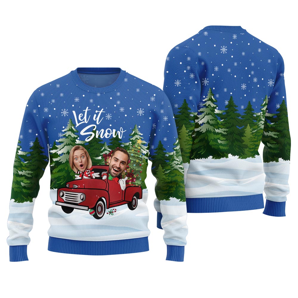 Let It Snow Custom Face Ugly Sweater For Couple