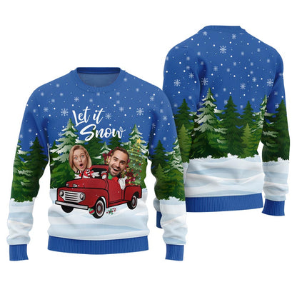 Let It Snow Custom Face Ugly Sweater For Couple