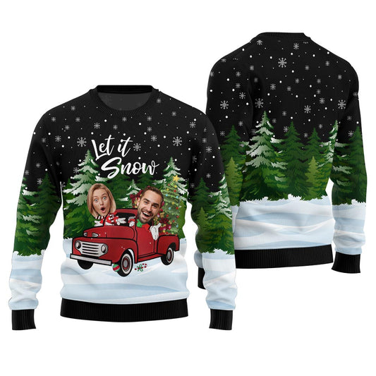 Let It Snow Custom Face Ugly Sweater For Couple