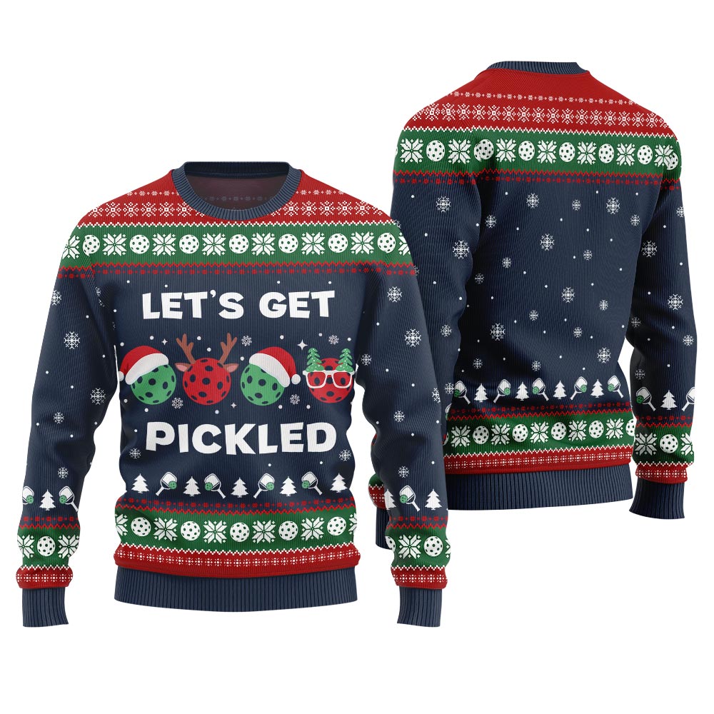Let's Get Pickled Funny Pickleball Ugly Christmas Sweater