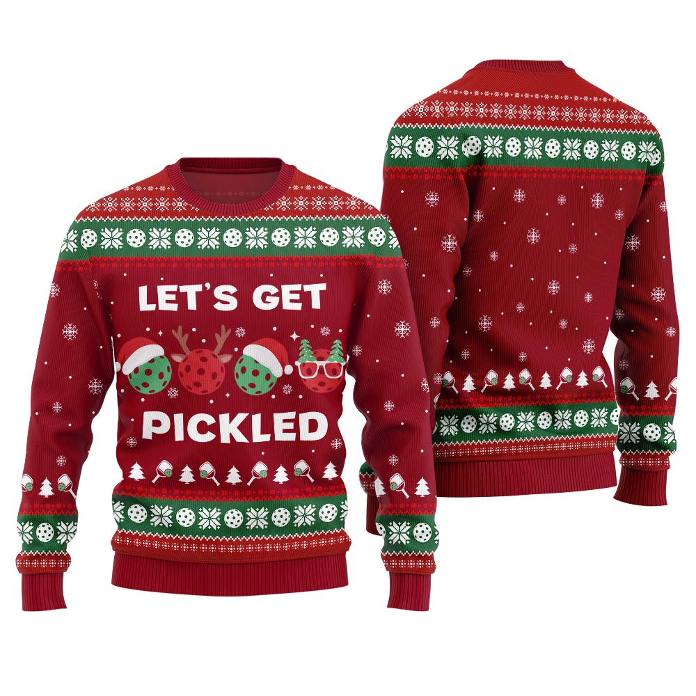 Let's Get Pickled Funny Pickleball Ugly Christmas Sweater
