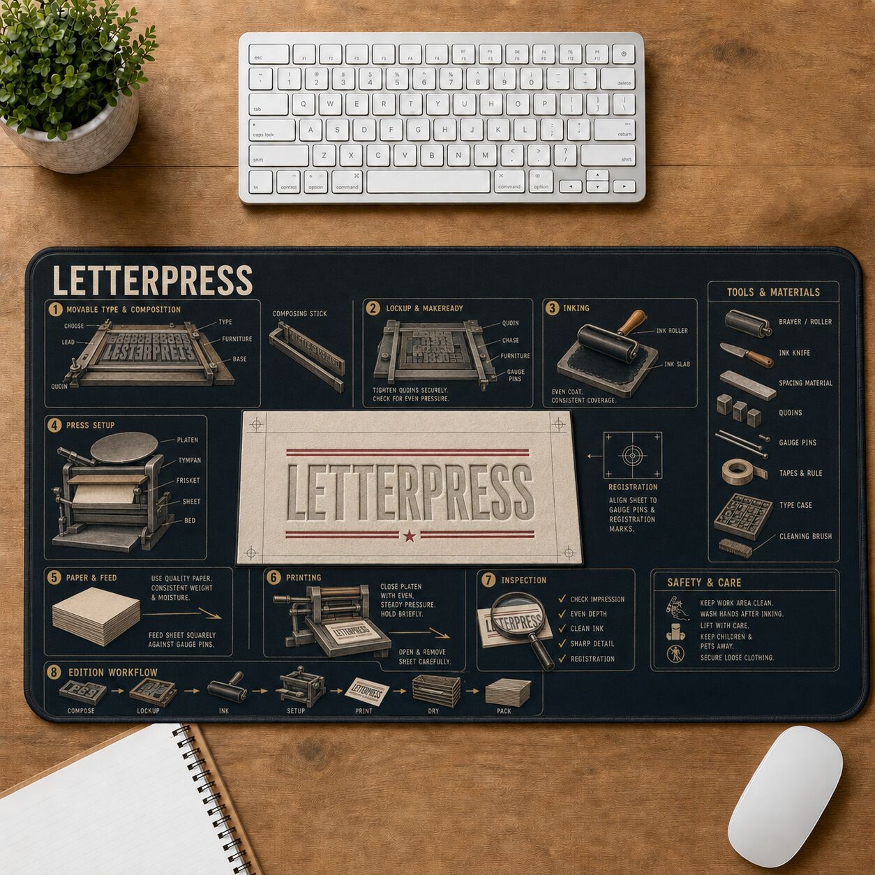 Letterpress Creative Reference Guide Desk Mat | 5To9Vibe