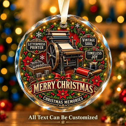 Letterpress Printer Personalized Glass Ornament | 5To9Vibe