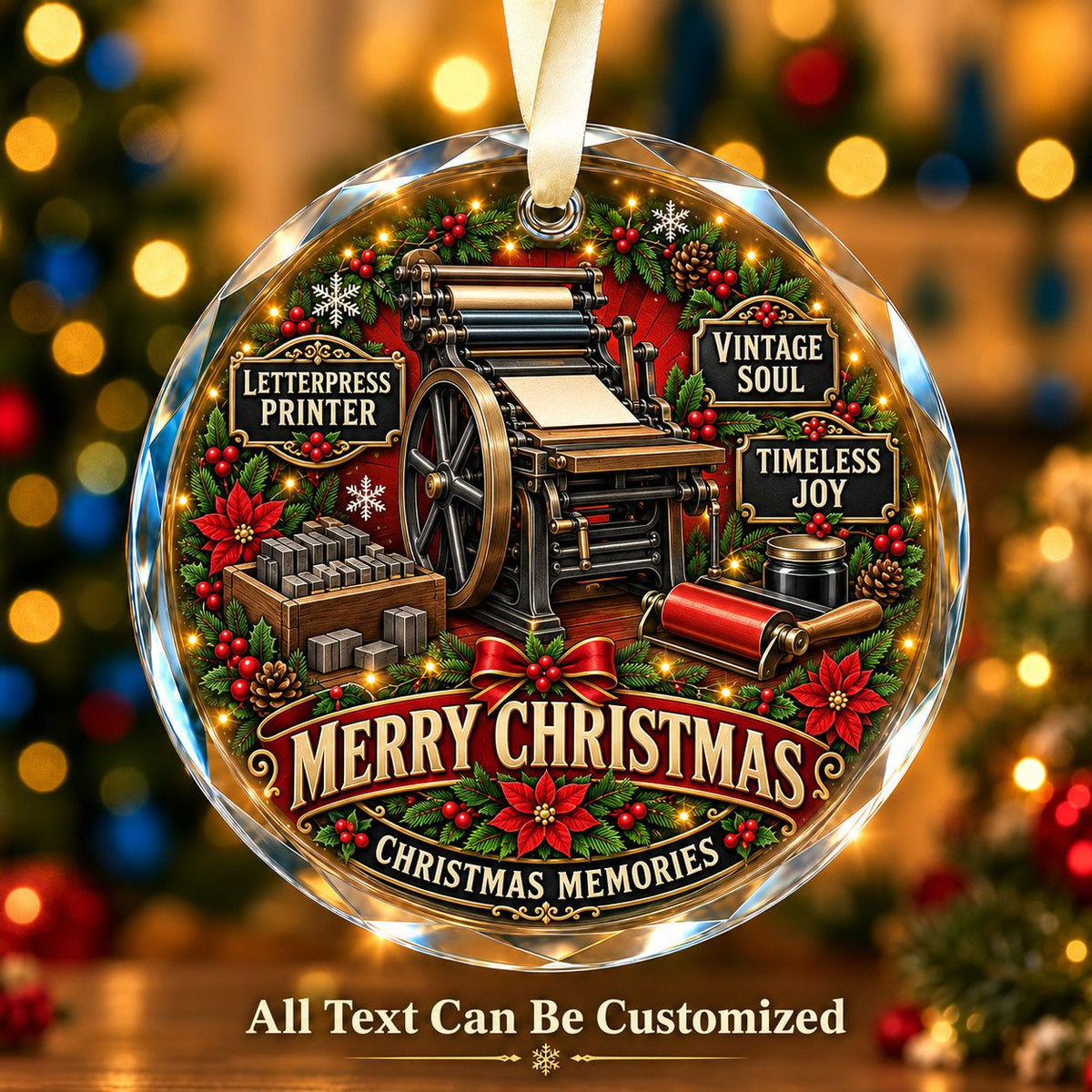Letterpress Printer Personalized Glass Ornament | 5To9Vibe