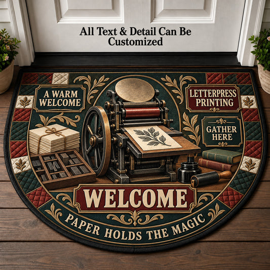 Letterpress Printing Personalized Half Round Mat | 5To9Vibe