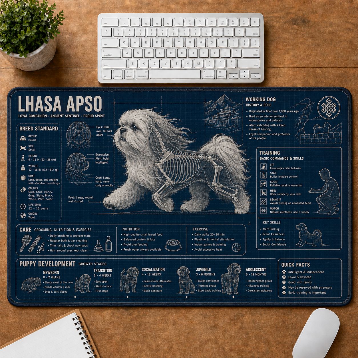 Lhasa Apso Dog Breed Visual Guide Desk Mat | 5To9Vibe