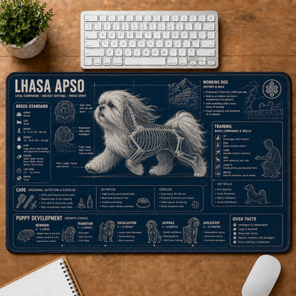 Lhasa Apso Dog Breed Visual Guide Desk Mat | 5To9Vibe