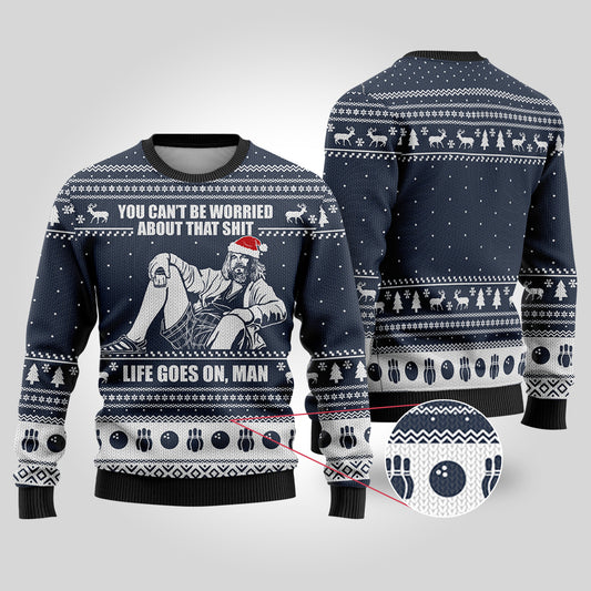Life Go On Man Funny Sweaters Navy - Funny Ugly Christmas Sweater
