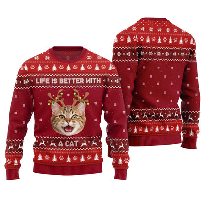 Life Is Better With A Cat Custom Pet Ugly Sweater