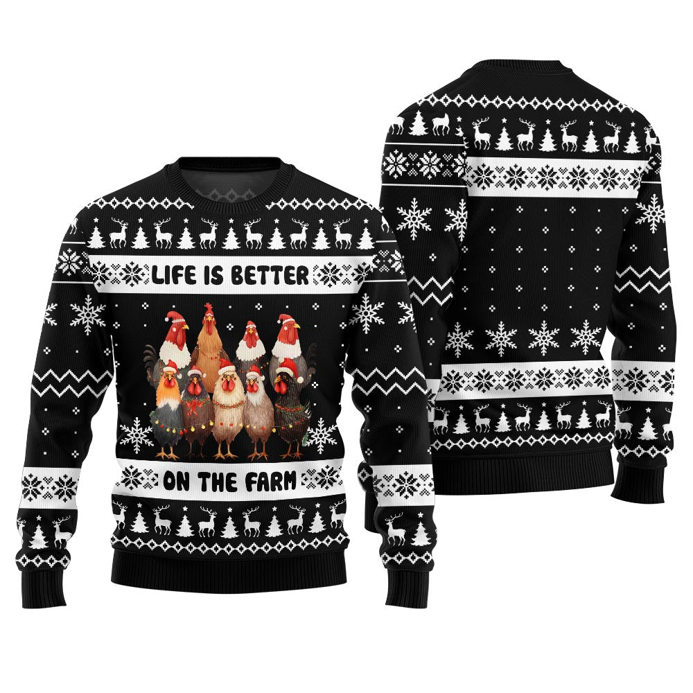 Life is Better on the Farm Chicken Christmas Sweater