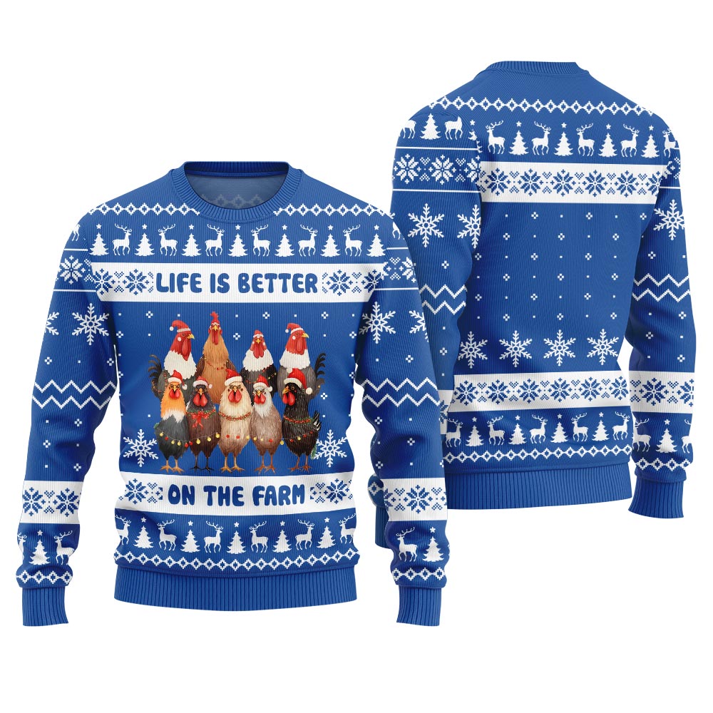 Life is Better on the Farm Chicken Christmas Sweater