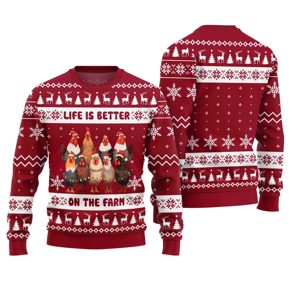 Life is Better on the Farm Chicken Christmas Sweater