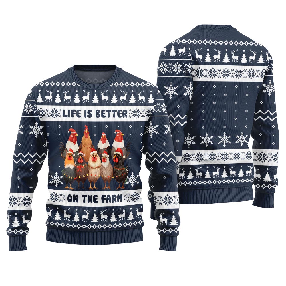 Life is Better on the Farm Chicken Christmas Sweater
