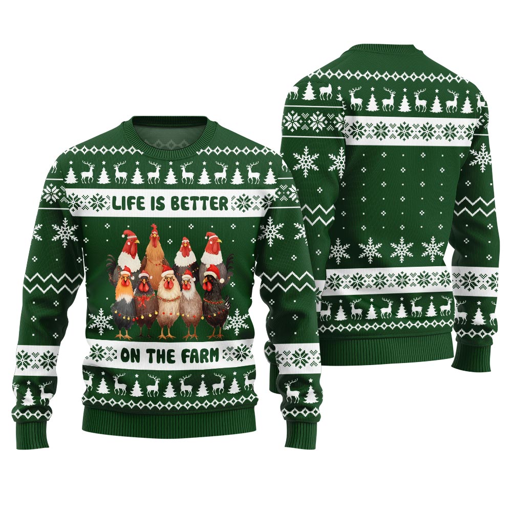 Life is Better on the Farm Chicken Christmas Sweater