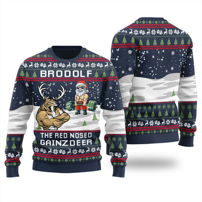 Lifting Santa Reindeer Swoleman Christmas Sweater Women