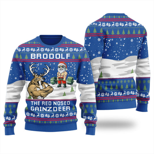 Lifting Santa Reindeer Swoleman Christmas Sweater Women