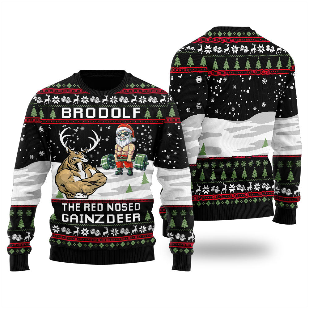 Lifting Santa Reindeer Swoleman Christmas Sweater Women
