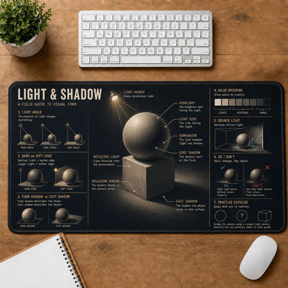 Light and Shadow Creative Reference Guide Desk Mat | 5To9Vibe