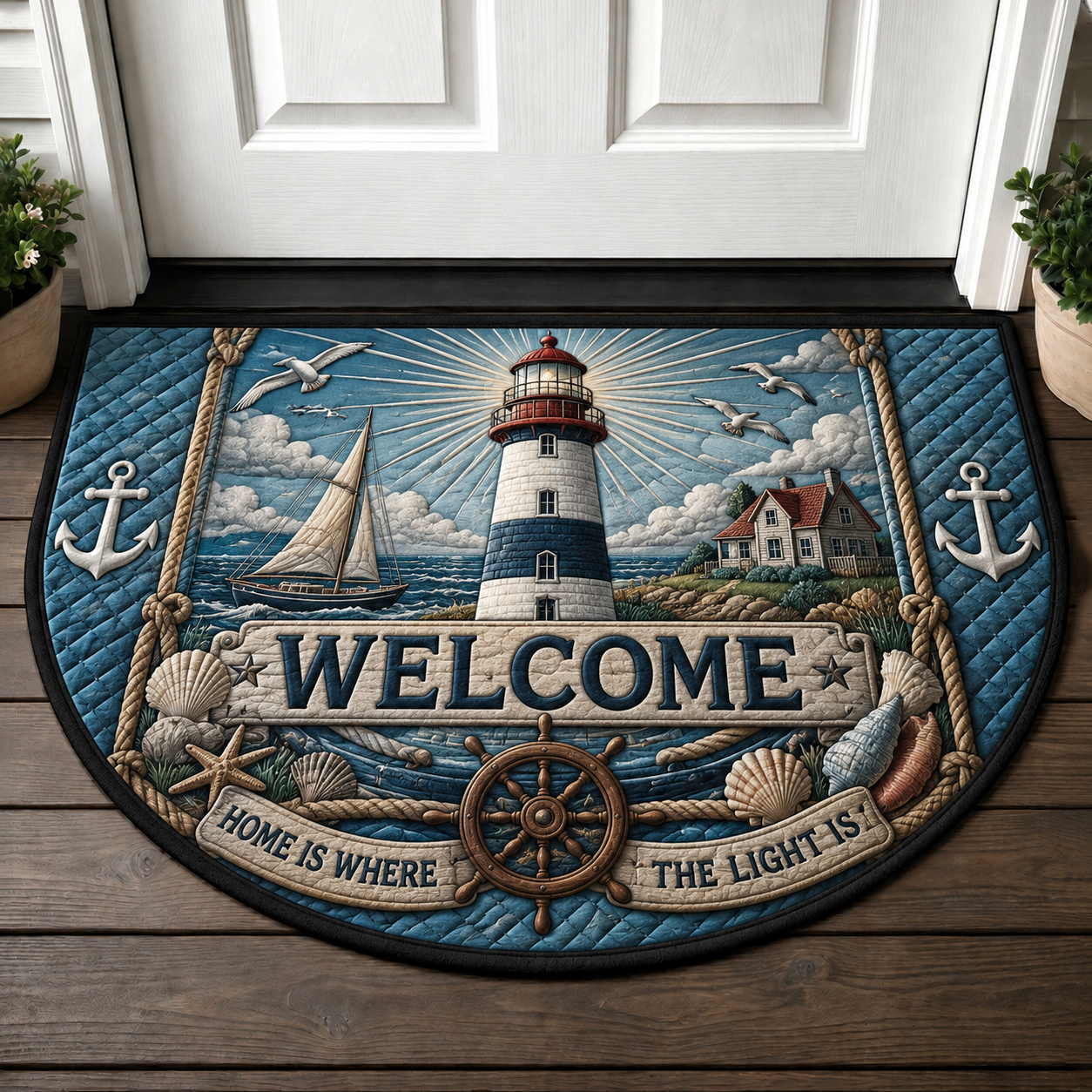 Wipe Your Flippers Whale Welcome Mat - Coastal Lighthouse & Ocean Doormat - 5to9vibe